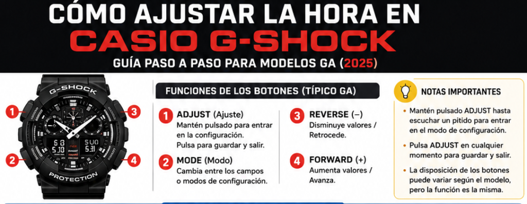 como ajustar la hora en reloj casio g shock  cambiar hora