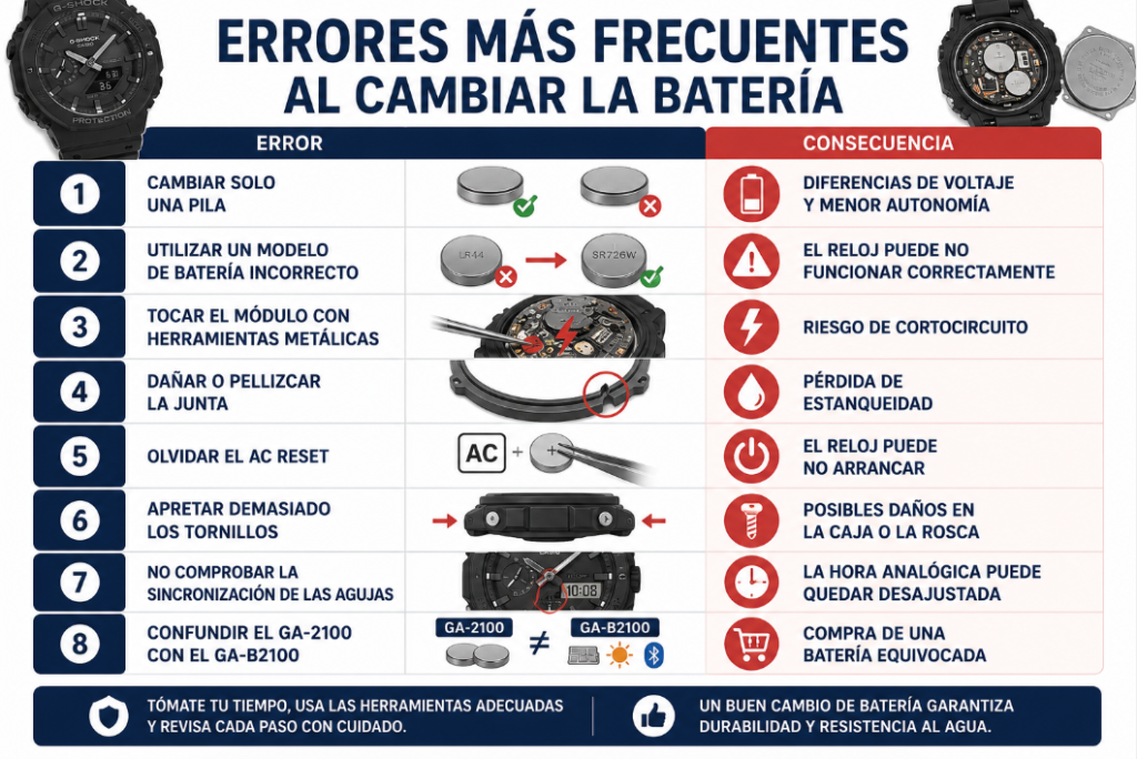 Errores más frecuentes al cambiar la batería Casio GA-2100 Battery