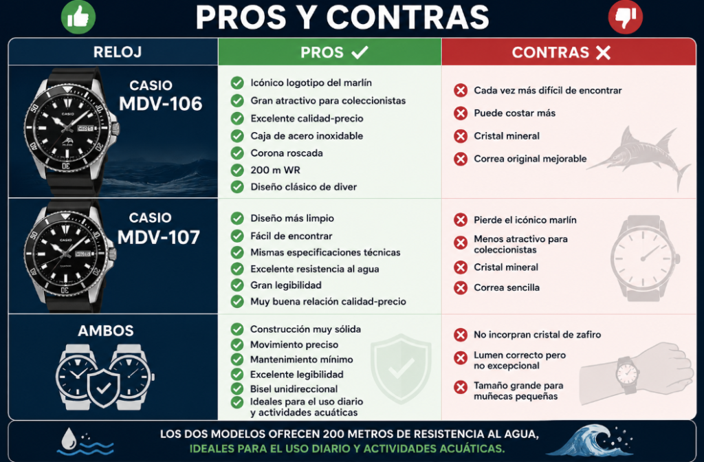 Casio MDV-106 vs MDV-107 Pros y Contras