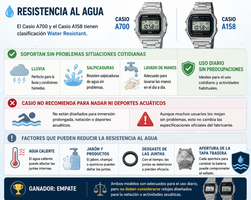 Casio A700 vs A158 Resistencia al agua