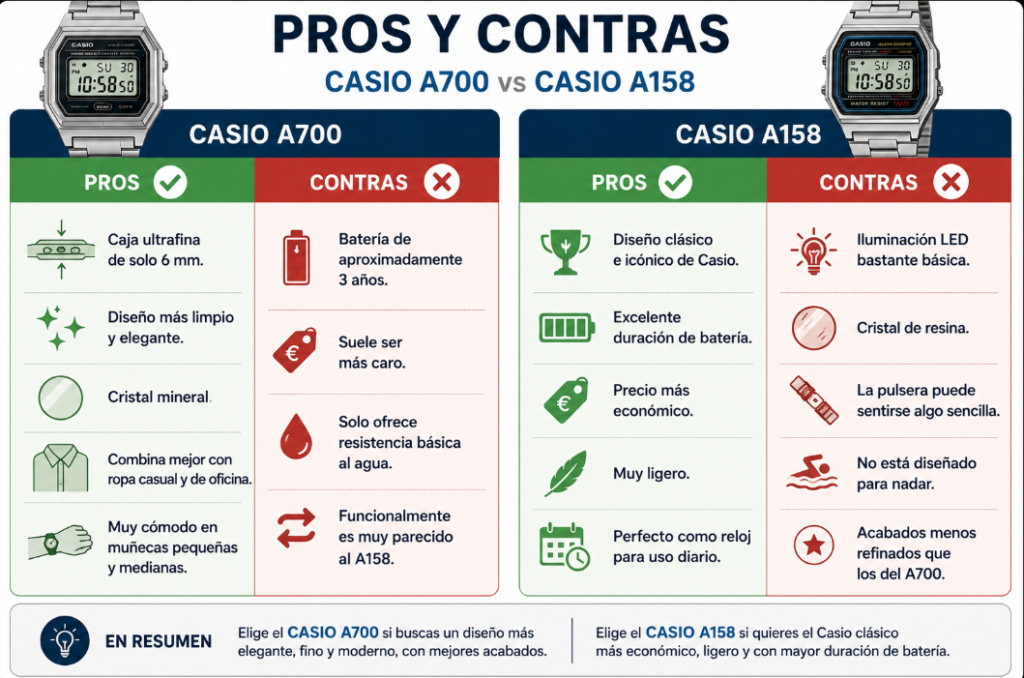 Pros y Contras Casio A700 vs A158