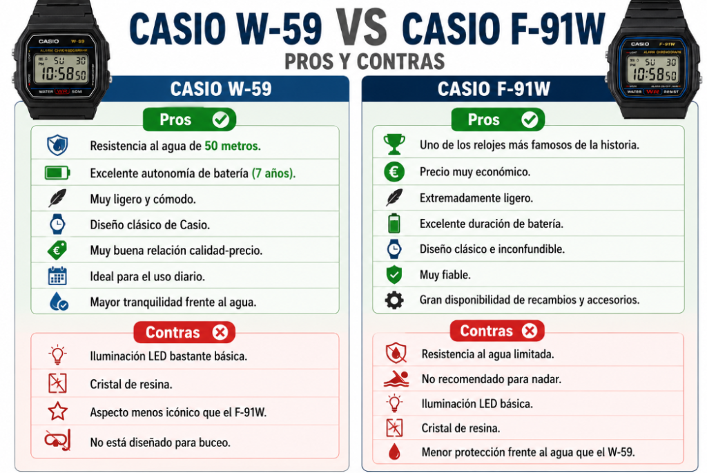 Pros y Contras Casio F-91W vs Casio W-59